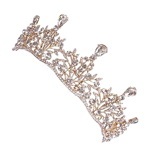 DEARMAMY Goldene Braut Tiara Krone mit Strass Hochzeit Haarschmuck Diadem für Mädchen Komfortables Langlebiges Design für Hochzeiten Partys und Festliche Anlässe von DEARMAMY
