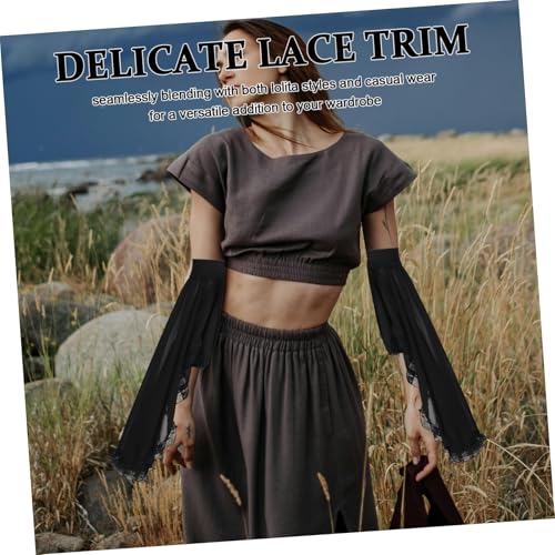 DEARMAMY Gothic Tüll Ärmel mit Spitzenbesatz Viktorianische Abnehmbare Chiffon Armstulpen mit Rüschen Schwarzes Dünnes Design für Brautjungfern Halloween Vampir Cosplay und Party von DEARMAMY