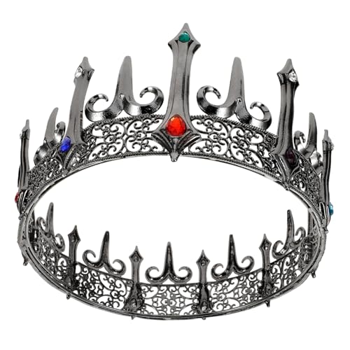 DEARMAMY Gotische Krone König Kostümzubehör Krone Für Erwachsene Leistungskrone Stolz Gotischer Kronenkopfschmuck Mittelalterliche Kronen Herren Krone Kronenstütze Zinklegierung von DEARMAMY