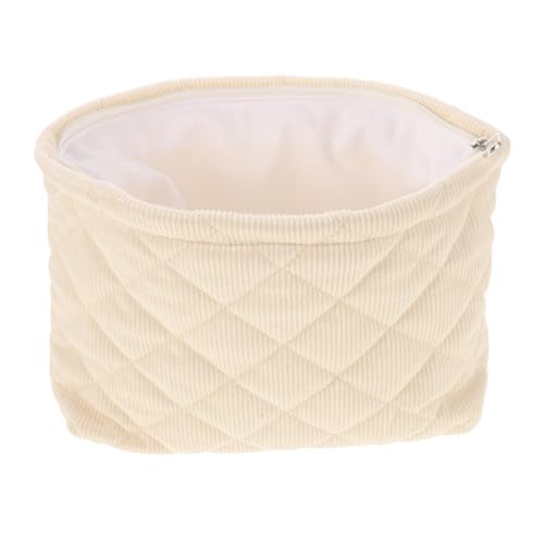 DEARMAMY Große Kapazität Schminktasche für Damen Gesteppte Kosmetiktasche Cord mit Reißverschluss Praktische Organizer für Beautyprodukte und Toilettenartikel für Reisen und Beige von DEARMAMY