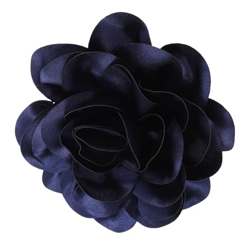 DEARMAMY Große Satin Blumen Brosche Anstecknadel Für Damen Handgefertigtes Modeaccessoire Dunkelblau Für Kleider Schals Und Jacken Stilvolle Kleidung Brosche Für Partys Und von DEARMAMY