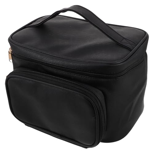 DEARMAMY Große wasserdichte Pu-Kosmetiktasche Damen Reise Make-up Organizer mit Geräumigen Fächern und Leichtem Design für Camping Dusche und Schminkpinsel-aufbewahrung Schwarz von DEARMAMY