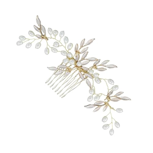 DEARMAMY Haarkamm Mit Perlenblättern Kopfbedeckungen Brautschmuck Hochzeit Handgefertigt Haarschmuck Blatt Haarkämme Haarkämme Für Frauen Dekorativer Haarkamm Aus Metall Perlen von DEARMAMY