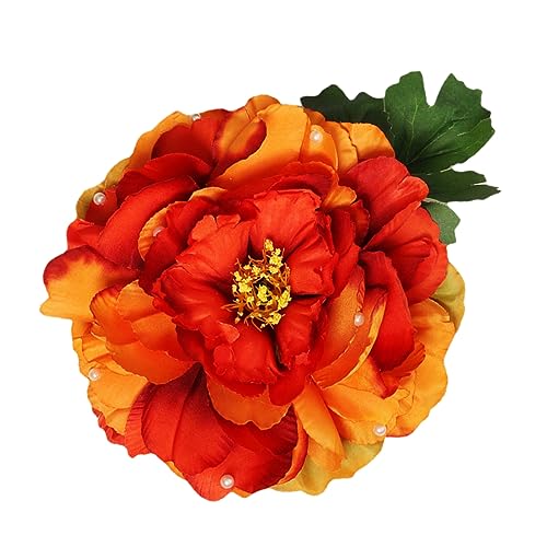 DEARMAMY Haarnadel mit künstlichen Blumen große rote Haare Gast Braut Gold elegant Dekorationen Frauen Blume Haarspange Strandblumen Haarspange Blumenhaarnadel Bühnenblumenspange Polyester von DEARMAMY