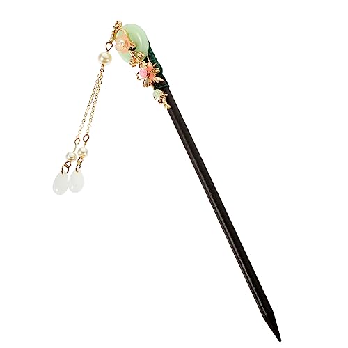 DEARMAMY Chinesische Holz-haarstäbchen Mit Jade-details Dekorative Haarnadeln Für Elegante Hochsteckfrisuren Dangle Haarstäbchen Für Frauen Antik Stil Haarschmuck Langes Haar Zubehör Grün von DEARMAMY