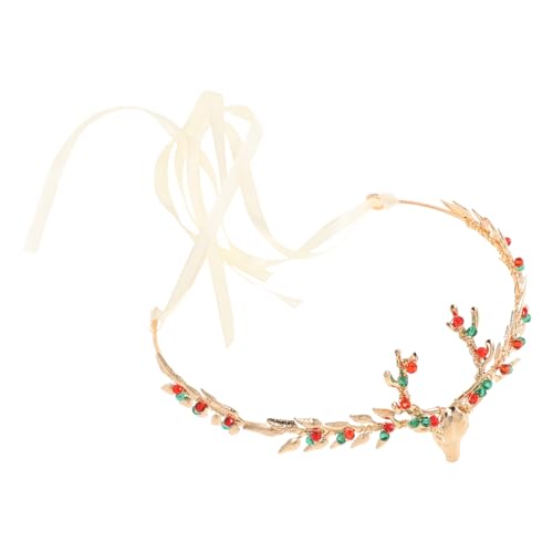 DEARMAMY Hirschgeweih Stirnband Mit Krone-design Haarschmuck Weihnachtskrone Mit Strasssteinen Für Damen Kopfkrone Haarreif Weihnachts-haarband von DEARMAMY