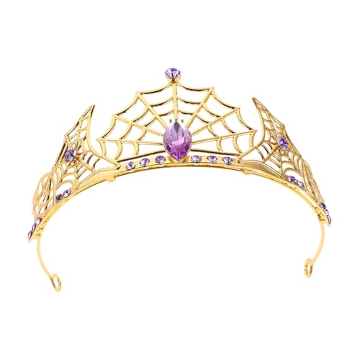 DEARMAMY Halloween Crown Tiara Maskerade Krone Gotische Tiara Königin Königin Krone Cosplay Halloween Stirnband Strass Vampirkrone Metallische Strasssteine Golden von DEARMAMY