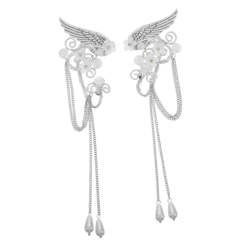 DEARMAMY Handgefertigte Ohrmanschetten Damen Ohrclips mit Flügel und Blumenmotiv Lange Quasten Antiker Stil Elfohrringe Ohrschmuck Piercing für Besondere Anlässe von DEARMAMY