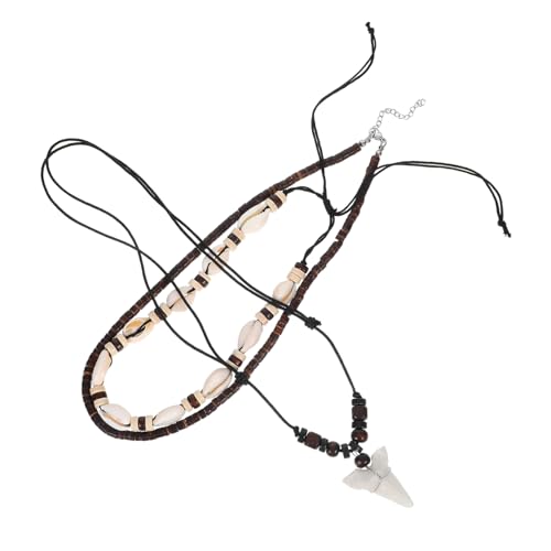 DEARMAMY Haifischzahn-halskette Mit Muschel Und Holzperlen Für Männer Verstellbar Strand Und Urlaubsschmuck Handgefertigt von DEARMAMY