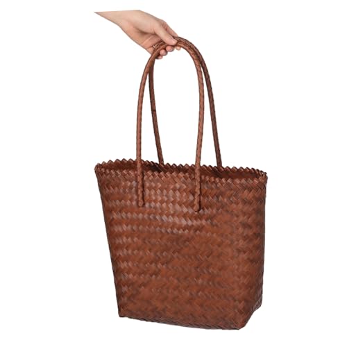 DEARMAMY Stroh-umhängetasche Für Damen Handgewebt Imitat-rattan Mit Schultergurt Boho-strandtasche Für Einkaufen Reisen Lässige Outfits Natürliche Farbtöne Rustikale Eleganz von DEARMAMY