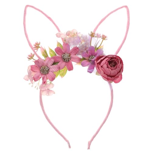 DEARMAMY Hasenohren-Stirnband Mit Blumen - Süßes Rosa &Amp; Hasenohren-Haarband Für Mädchen Frauen von DEARMAMY