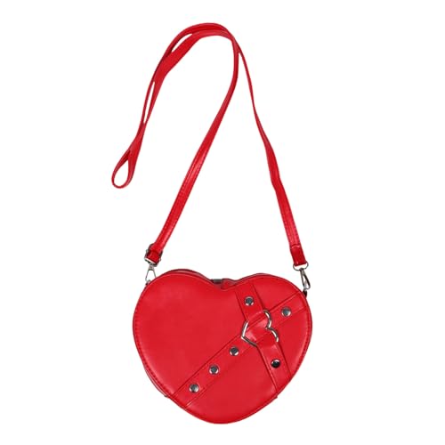 DEARMAMY Herzförmige Umhängetasche Damen Mädchen Rote Crossbody Satchel aus Kunstleder Leichte Kompakte Schultertasche mit Reißverschluss Stylische Kleine Handytasche für Alltag und von DEARMAMY