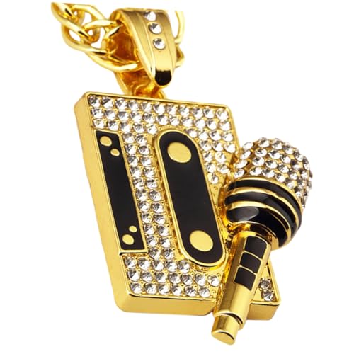 DEARMAMY Hip Hop Halskette Gold mit Mikrofon Anhänger Dicke Statement Kette Robuste Rapper Schmuck für Herren und Damen Geschenkidee für Geburtstag und Alltag Modischer Streetwear von DEARMAMY