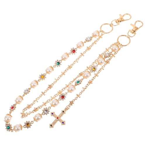 DEARMAMY Hip Hop Waist Chain für Herren Jeanskette mit Goldener Perlen und Kreuzanhänger Dekoration Robuste Langlebige Metallhose Kette für Lässige Outfits und Streetwear von DEARMAMY