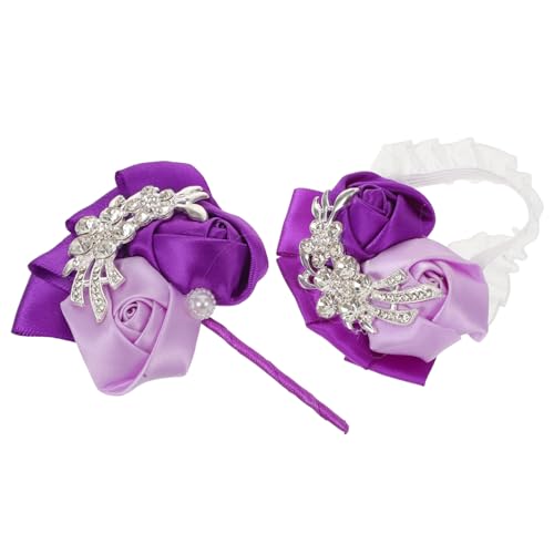 DEARMAMY Hochzeit Handgelenk Corsage und Boutonniere Leichte Romantische Satinrose mit Strassbesatz Komfortabel für Braut Brautjungfern und Festliche Anlässe von DEARMAMY