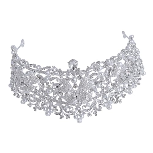 DEARMAMY Hochzeit Tiara Strasskrone für Braut Diadem Funkelnden Rhinestones und Perlen Perfektes Haaraccessoire für Hochzeiten Partys und Besondere Anlässe von DEARMAMY