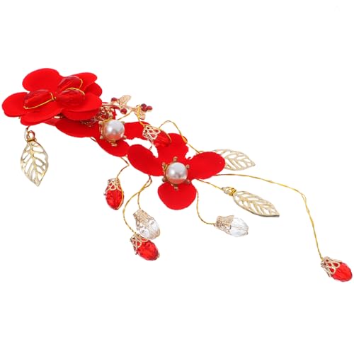 DEARMAMY Hochzeits Haarschmuck Rot Blüten Haarnadel mit Strass Eleganter Clip für Braut Damen Mädchen Handgefertigter Haarschmuck für Besondere Anlässe von DEARMAMY