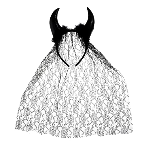 DEARMAMY Horn drapiertes Stirnband Outdoor-Kostüm Hutrock-Kit Headset halloween haarreifen halloween haarschmuck Halloween-Schleier-Stirnband Halloween Teufelshörner Stirnband Spitze Black von DEARMAMY