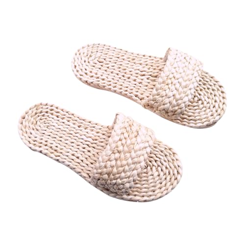DEARMAMY Japanische Retro Slipper aus Langlebigem Corn Material Atmungsaktiv und Modisch Rutschfeste Sohle Bequeme Hausschuhe für Damen und Herren für Zuhause und Innenräume Weiß von DEARMAMY