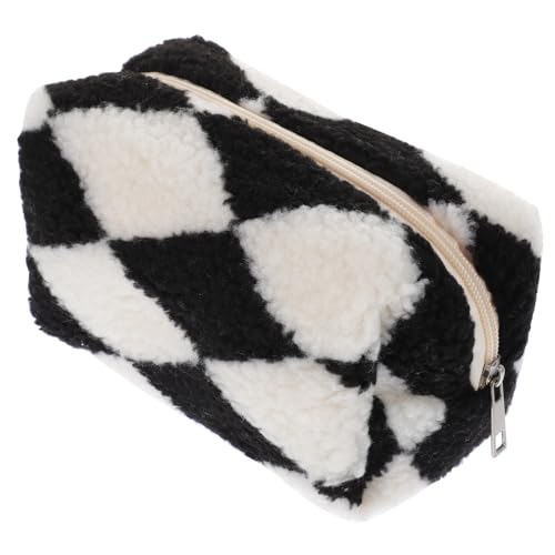 DEARMAMY Karierte Kosmetiktasche Aus Plüsch Flauschige Reise-Aufbewahrungstasche Reißverschlusstasche Zum Organisieren Für Stifte Und Kosmetikprodukte von DEARMAMY