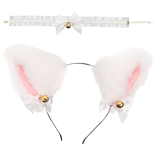 DEARMAMY Katzenohren Haarreifen Mit Glöckchen Und Rüschen-nackenkette Lustiges Zubehör Für Mädchen Cosplay Und Partys Mit Weichem Hautfreundlichem Material Und Langlebigem Design von DEARMAMY