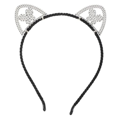 DEARMAMY Katzenohren Stirnband Mit Strasssteinen Katzenohr Haarband Für Party Cosplay-kopfschmuck Legierung Kopfbedeckung Für Frauen Mädchen von DEARMAMY