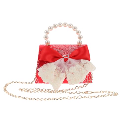 DEARMAMY Prinzessin Kettenhandtasche Mit Perlen Und Schleife Umhängetasche Für Mädchen Für Chinesische Neujahr Empfangen Von Roten Umschlägen Vielseitig Tragbar Als Schulter Handtasche von DEARMAMY