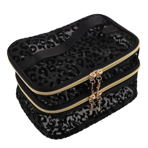 DEARMAMY Kleiner Doppelter Schminkbeutel aus Mesh und Nylon Leichter Robuster Make-up Organizer für Frauen Vielseitige Kosmetiktasche für Reisen und Täglichen Gebrauch von DEARMAMY