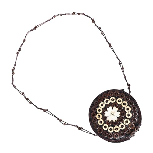 DEARMAMY Kokosnussschalenbeutel im ethnischen Stil handgewebte Geldbörse Brieftasche zur Kartenaufbewahrung Portemonnaie aus Kokosnussschale Lippenstift-Aufbewahrungstasche Boho Häkeltasche von DEARMAMY