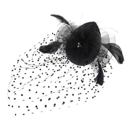 DEARMAMY Kopfbedeckung aus gepunktetem Mesh wedding hair accessories mesh cap Teeparty Kopfschmuck Brautjungfer Braut- Adiletten Damen Hochzeits-Fascinator-Hut frauen hochzeit hut Metall von DEARMAMY