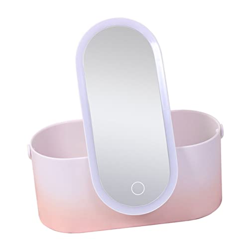 DEARMAMY Kosmetikspiegel mit LED Licht und Aufbewahrungsbox Handheld Make Up Organizer mit Drehbarem Design Tragbar für Zuhause und Unterwegs von DEARMAMY