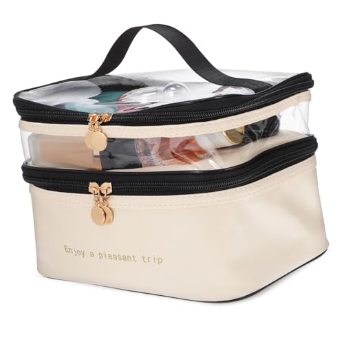 DEARMAMY Doppellagige Kosmetiktasche Reise-Make-up-Tasche Mit Großem Fassungsvermögen Transparentes Fach Reißverschluss Organizer Beauty Essential Aufbewahrungstasche Für Urlaub Und von DEARMAMY