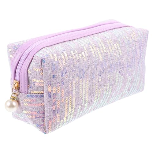 DEARMAMY Kosmetiktasche Umhängetasche Damen Toilettenartikel Beutel Taschen Make-up-Pinseletui Paillettentasche Pailletten-Geldbörse Pailletten-Make-up-Tasche Makeup Tasche Stoff Violett von DEARMAMY