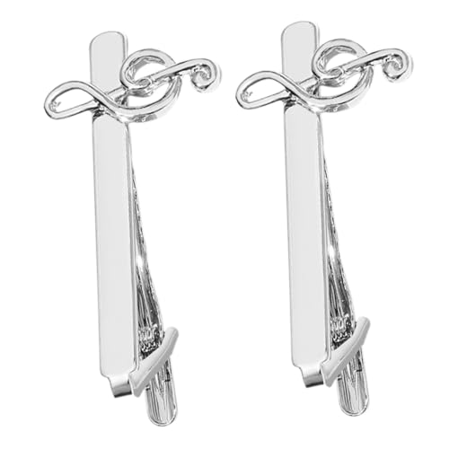 DEARMAMY Krawatte Für Herren – 2 Silberne Krawattenklammern Mit Musiknote Krawattenklammern Zum Anklipsen Für Herren Krawattenklammern Für Herren Formelles Gentleman-accessoire von DEARMAMY