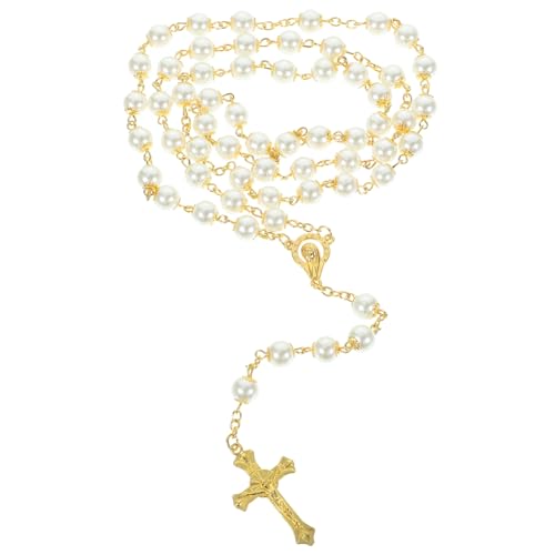 DEARMAMY Kreuz Halskette Kreuzhalskette Halskette Schmuck Halsketten Ästhetische Halskette Vintage Halskette Kreuzkette Für Frauen Halskette Kreuz Kleine Kreuzkette Imitationsperlen Golden von DEARMAMY