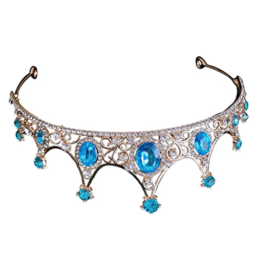 DEARMAMY Kristalldiamantkrone Für Hochzeit Geburtstagsdekorationen Frauen Zu Und Sei Junggesellin Brautdusche Braut Goldene Tiara Für Frauen Kronen Sky-blue Strass von DEARMAMY