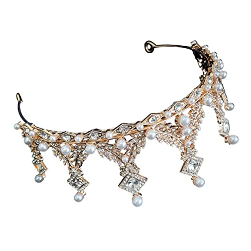 DEARMAMY Krone Haarschmuck Hochzeitsstirnbänder Haarzubehör für Frauen Junggesellin Brautjungfer Brauthochzeitskrone Tiara Stirnband für Hochzeit Braut-Party-Stirnband Strasssteine Golden von DEARMAMY