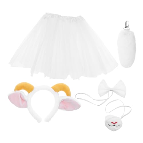 DEARMAMY Lamb Kostüm mit Plüsch Schaf Ohren Haarreif und Rock Weicher Cosplay Kopfschmuck für Rutschfester Schäferkostüm Zubehör für Halloween und Festliche Auftritte von DEARMAMY