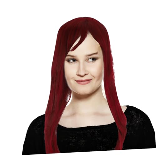 DEARMAMY Lange Gerade Synthetische Perrücke in Weinrot für Damen Natürlich Wirkendes Echt Haar Design Vollflächige Kopfabdeckung Hitzebeständig für Cosplay Halloween und Partys von DEARMAMY