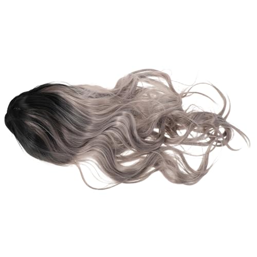 DEARMAMY Lange Gewellte Graue Perücke für Damen Verstellbare Netzhaube Hitzebeständige Synthetische Locken Natürlich Wirkender Farbverlauf für Alltag Halloween Cosplay und Partys von DEARMAMY