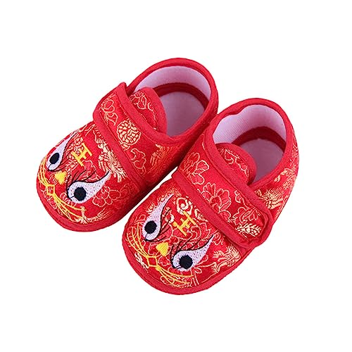 DEARMAMY Lauflernschuhe mit Weicher Rutschfester Sohle und Atmungsaktivem Warmem Material Niedliches Tigerkopf Motiv Bequeme Leichte Babyschuhe für Monate Rot von DEARMAMY