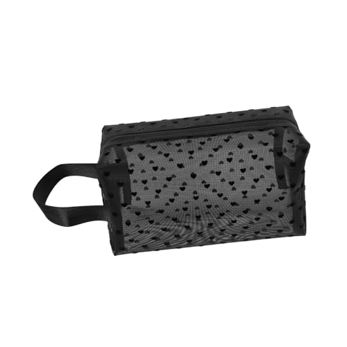 DEARMAMY Liebe Kosmetiktasche Aufbewahrungstasche Damen tragbar Beutel Machen Kosmetiktasche Damen kleine Kosmetiktasche Schminktasche mit Reißverschluss Nylongewebe Black von DEARMAMY