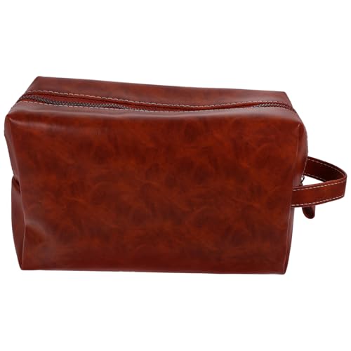 DEARMAMY Große Kapazität Vintage Kulturbeutel Aus Pu-Leder Für Männer Und Frauen Tragbare Kosmetiktasche Mit Dekorativem Design Und Praktischem Stauraum von DEARMAMY