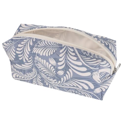 DEARMAMY Make Up Mit Reißverschluss Kosmetiktasche Für Damen Großer Make Up Organizer Für Schmuck Und Kleine Gegenstände Blaues Blätterdesign von DEARMAMY