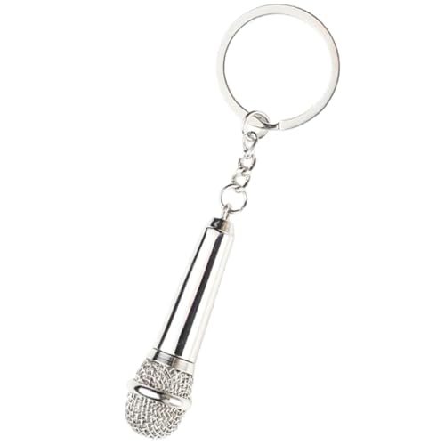 DEARMAMY Mikrofon Schlüsselanhänger Air-Tag-Halter Abzeichenrolle Mikrofon-Schlüsselanhänger Plüsch Popular kolodialesilber Schlüsselanhänger Mikrofon Handtaschen-Anhänger Metall Silver von DEARMAMY