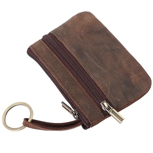 DEARMAMY Mini Praktische Geldbörse Echtem Multifunktionale Retro Geldtasche Für Münzen Karten Und Schlüssel Kompakte Damen Und -Brieftasche Dunkelbraun von DEARMAMY