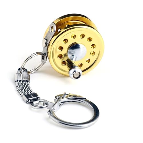 DEARMAMY Miniatur Angelrolle Schlüsselanhänger Bewegliche Teile Spaß Für Angelfans Goldfarbenes Design Als Oder Souvenir von DEARMAMY