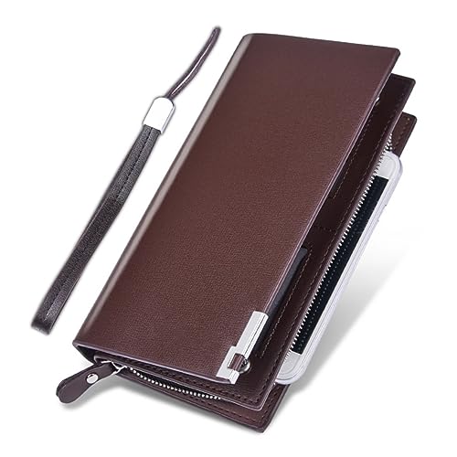DEARMAMY Multifunktionale Schmale Geldbörse für Herren Aufbewahrungstasche mit Großem Fassungsvermögen Reißverschluss Kartenhalter Herrenaccessoires Kaffee von DEARMAMY