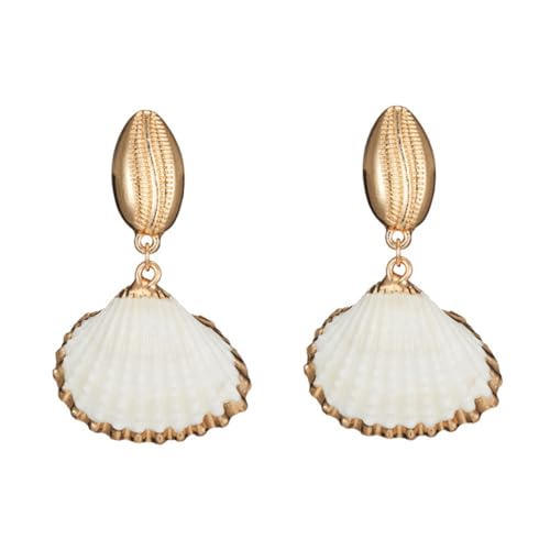 DEARMAMY Natürliche Ohrstecker Damen Leichtes Legierungsschmuck Meeresstil Fächerförmige Ohrringe Modisches Accessoire für Frauen Mädchen von DEARMAMY