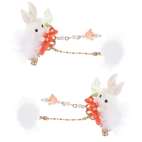DEARMAMY Niedliche Vintage Hasen Haarklammern mit Plüschbommel und Quaste Haarspangen für Mädchen Sicherer Metallclip für Ostern Schule Party und Fotoshootings von DEARMAMY